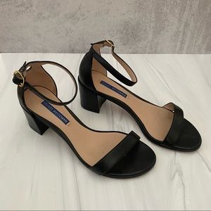 Stuart Weitzman SIMPLE Black Leather Block Heel Sandal
